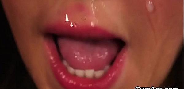  Naughty stunner gets cumshot on her face swallowing all the spunk